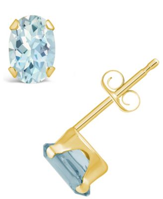 Solitaire Oval Gemstone Four Prong Stud Earrings in 10k Yellow Gold (Available in Amethyst, Aquamarine, Citrine, Garnet, Peridot, Turquoise, Onyx, and Blue and White Topaz)