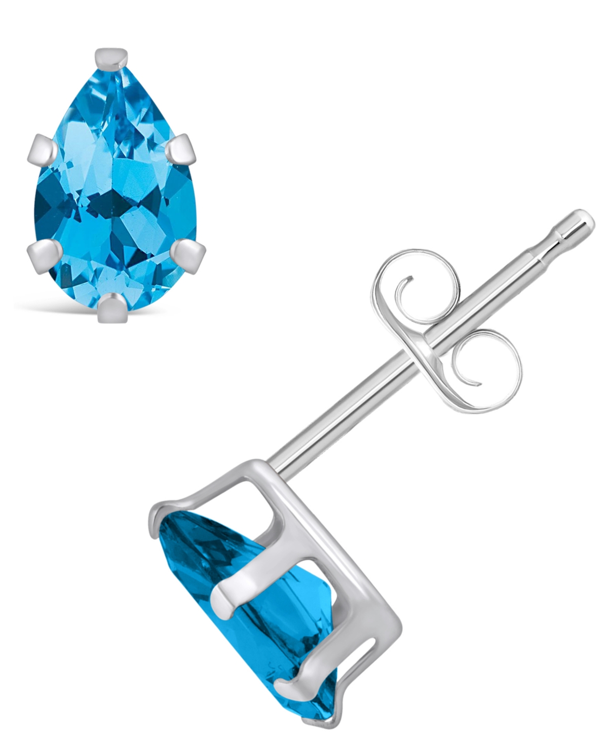 Macy's Gemstone Stud Earrings In 10k White Gold In Blue Topaz