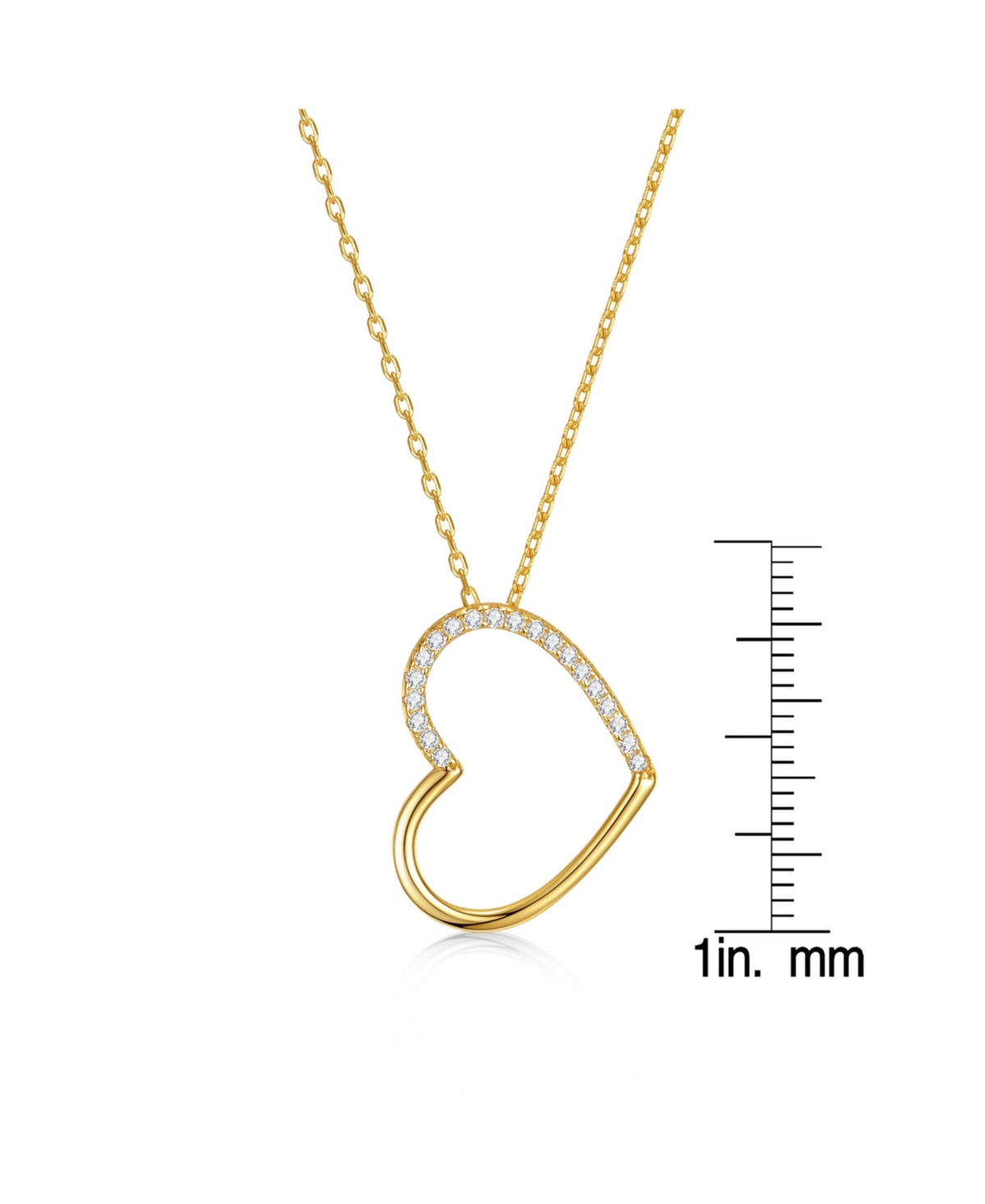 Genevive Sterling Silver 14kPlated with Cubic Zirconia Heart Pendant Necklace - Gold