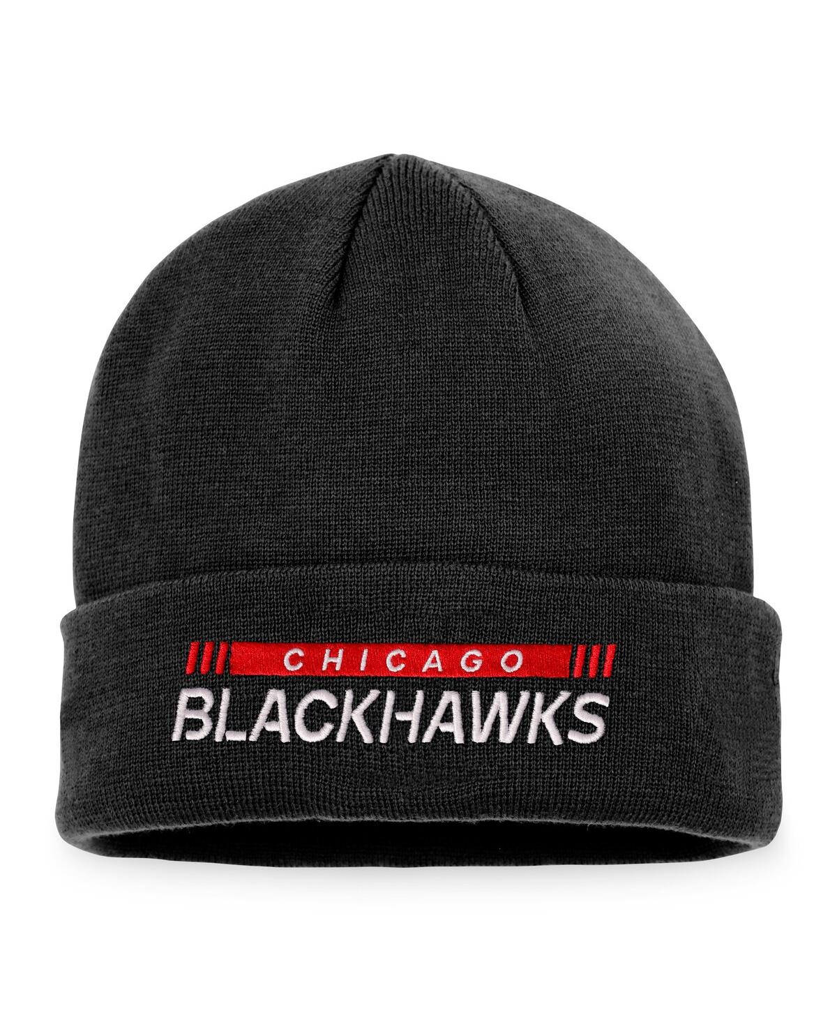 Fanatics Men's  Black Chicago Blackhawks Authentic Pro Rink Cuffed Knit Hat