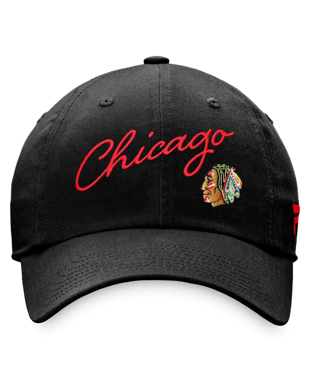 Fanatics Women's  Black Chicago Blackhawks True Classic Retro Script Adjustable Hat In Black