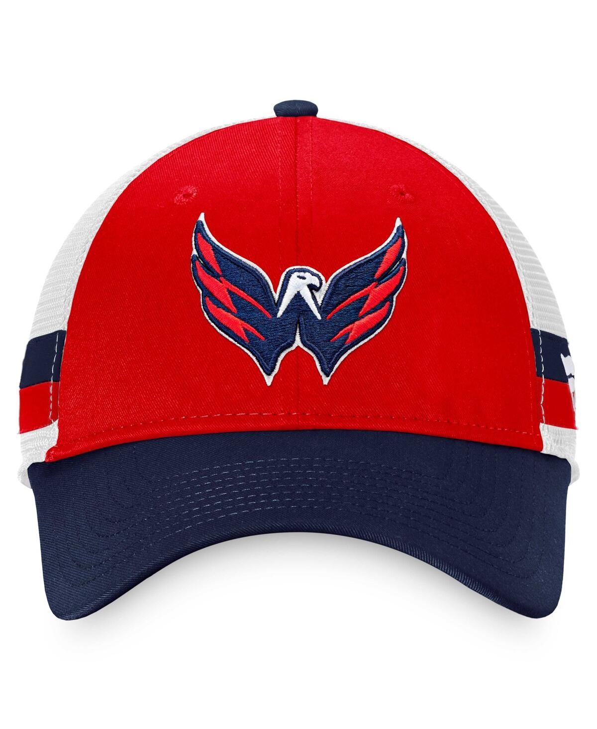Men's Fanatics Navy Washington Capitals Breakaway Striped Trucker Snapback Hat - Navy