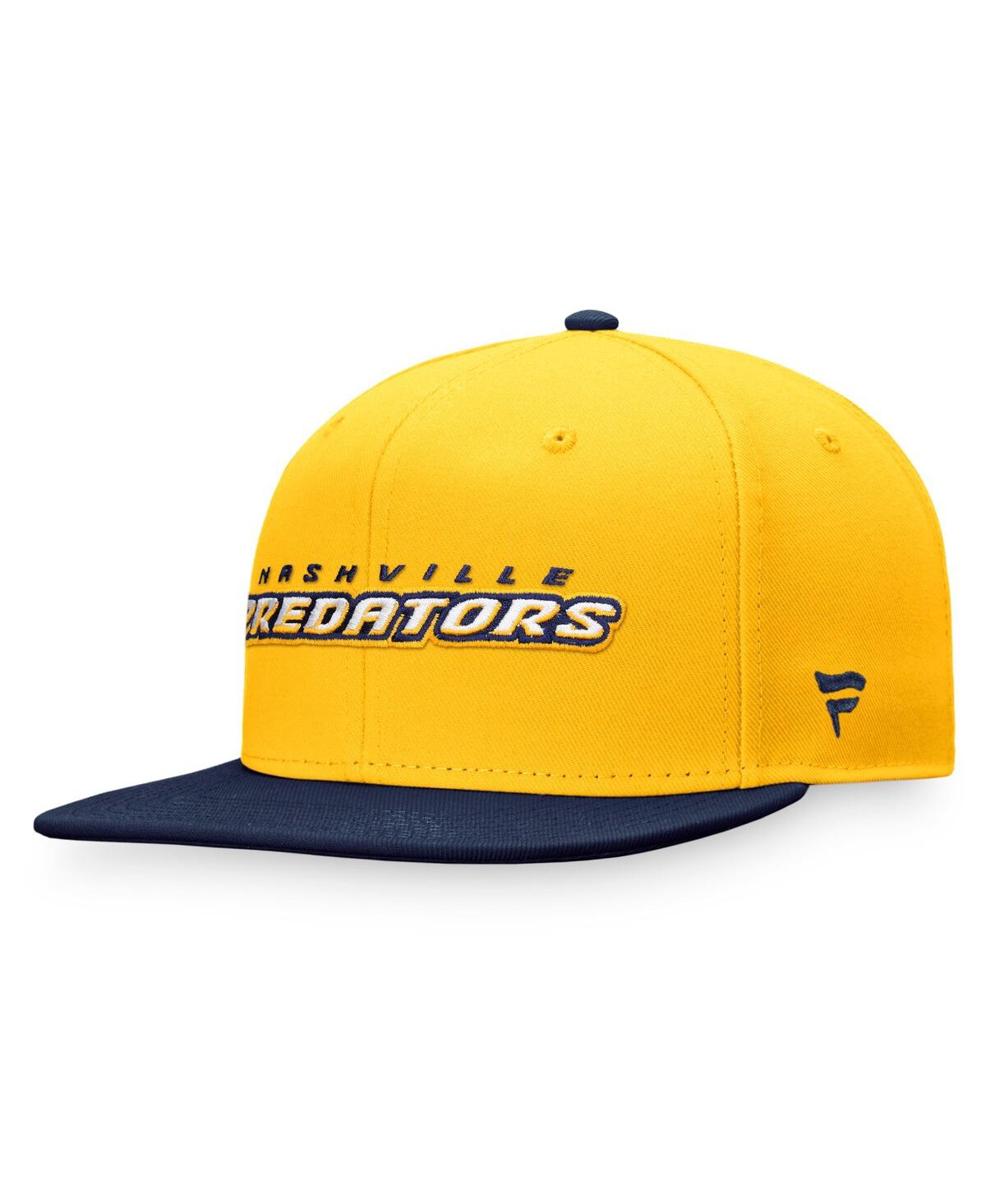 Fanatics Branded Gold/navy Nashville Predators Iconic Color Blocked Snapback Hat In Gold,navy