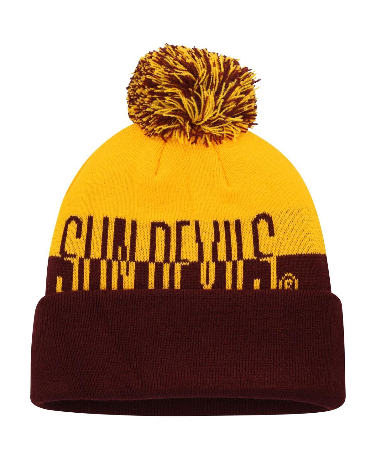 Shop Adidas Originals Men's Adidas Maroon And Gold Arizona State Sun Devils Colorblock Cuffed Knit Hat With Pom In Maroon,gold