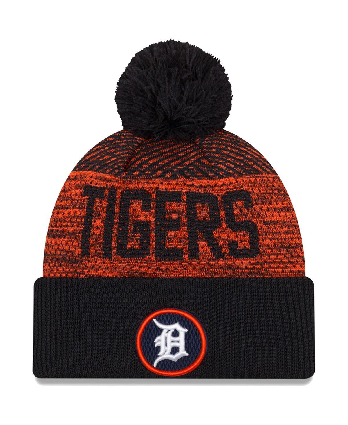 Мужская темно-синяя вязаная шапка Detroit Tigers Authentic Collection Sport с манжетами и помпоном