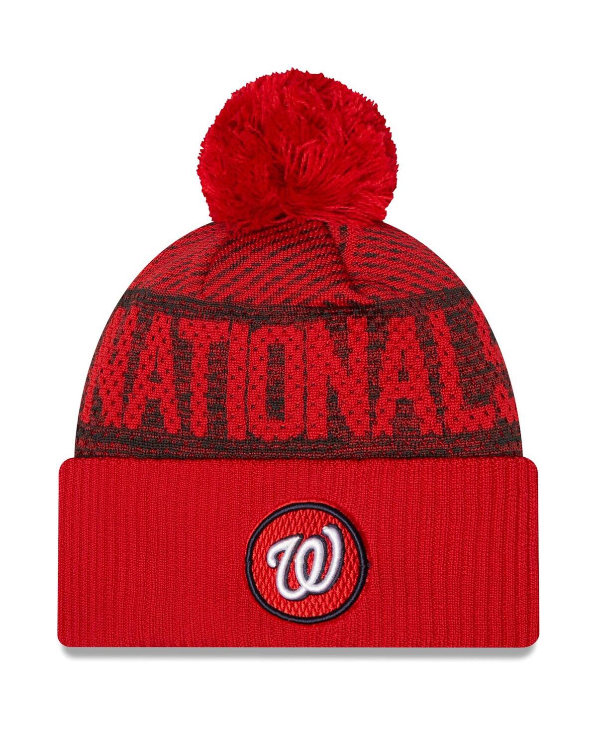 Men's New EraWashington Nationals Authentic Collection Sport Cuffed Knit Hat with Pom - Red