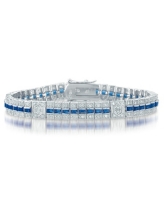 Genevive Sterling Silver Clear and Blue Cubic Zirocnia Stripe Bracelet - Sapphire