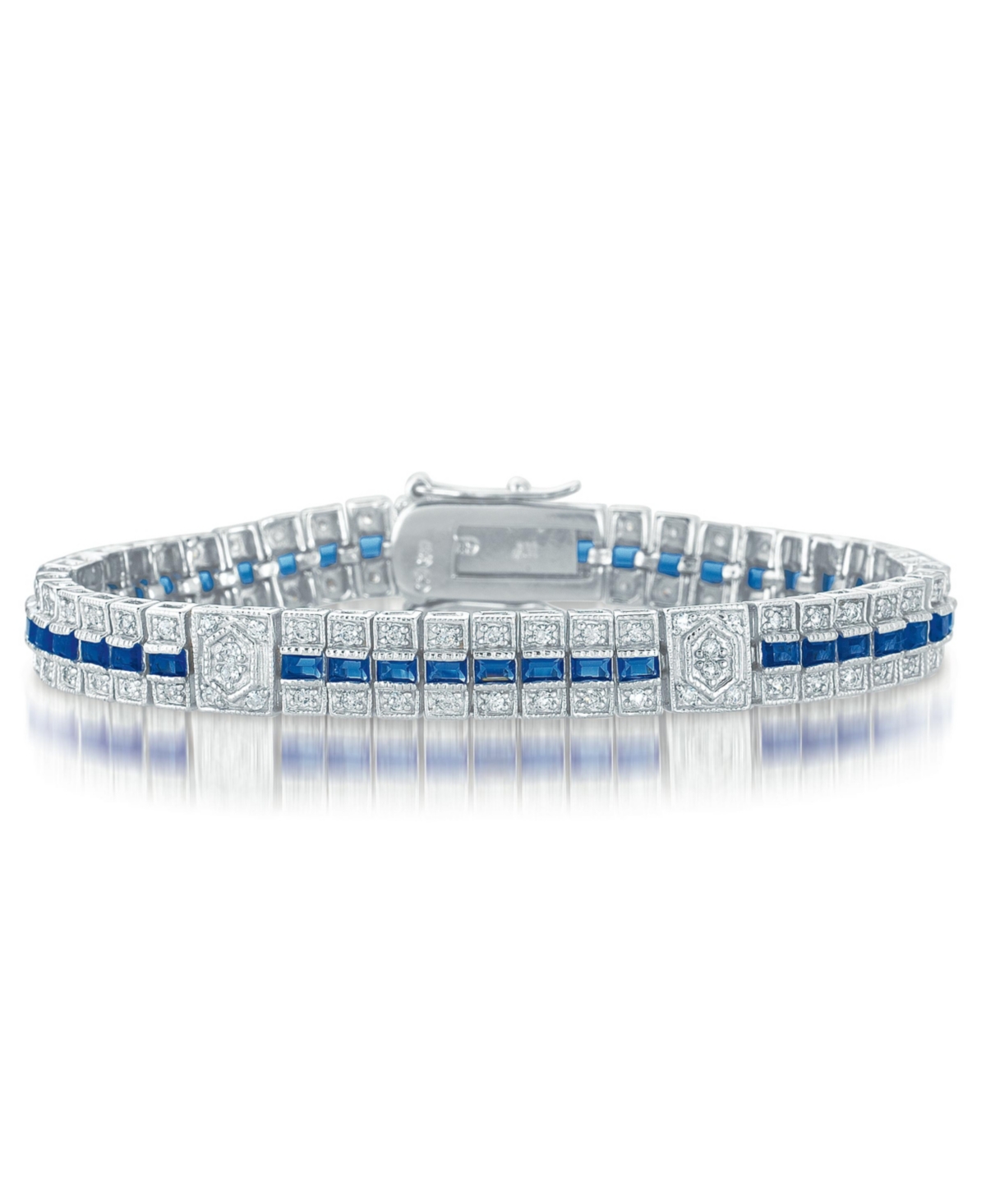 Sterling Silver White Gold Plated Cubic Zirconia Elegant Bracelet - Blue