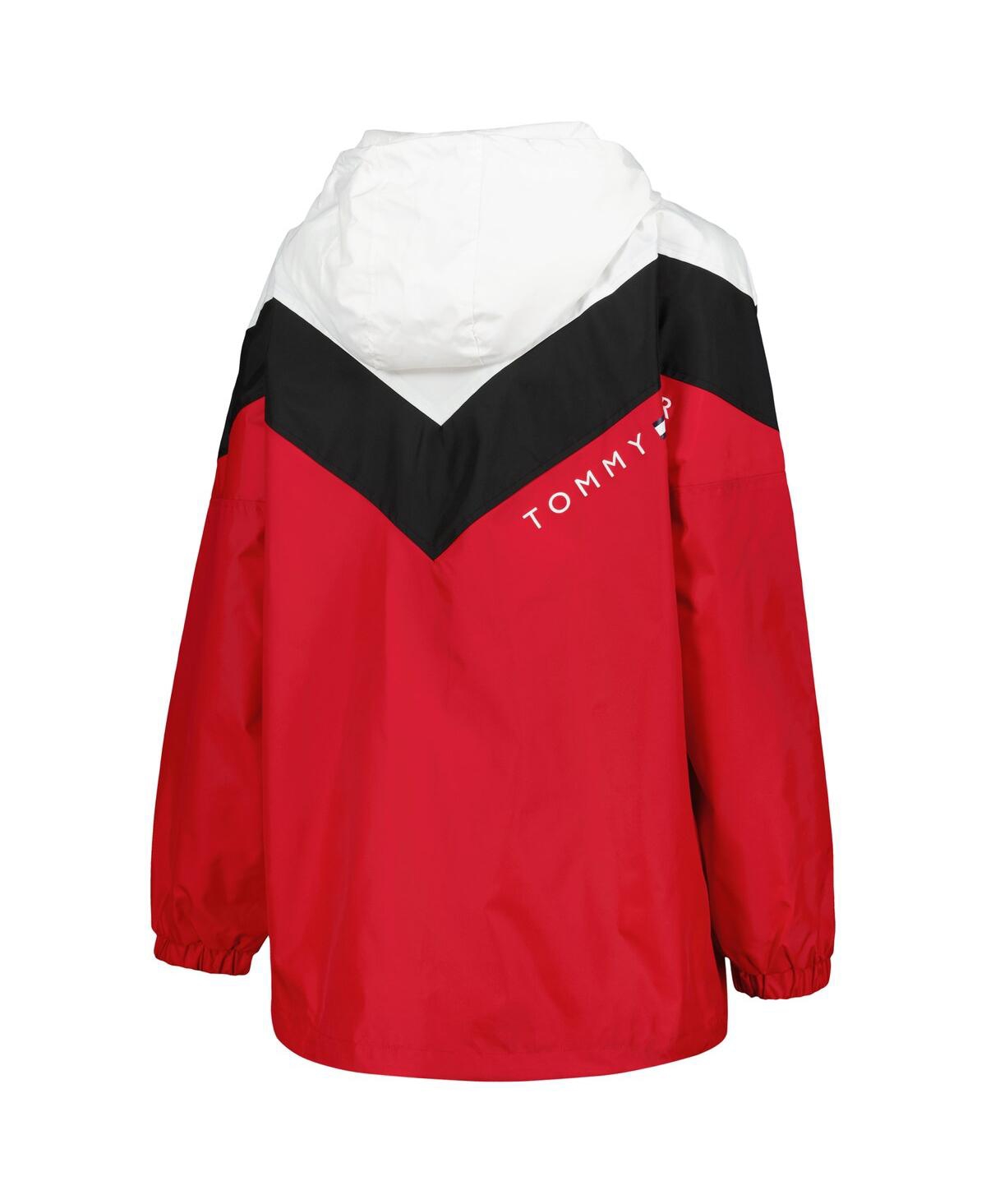 Shop Tommy Hilfiger Women's  Black, Red Chicago Blackhawks Staci Half-zip Windbreaker Jacket In Black,red