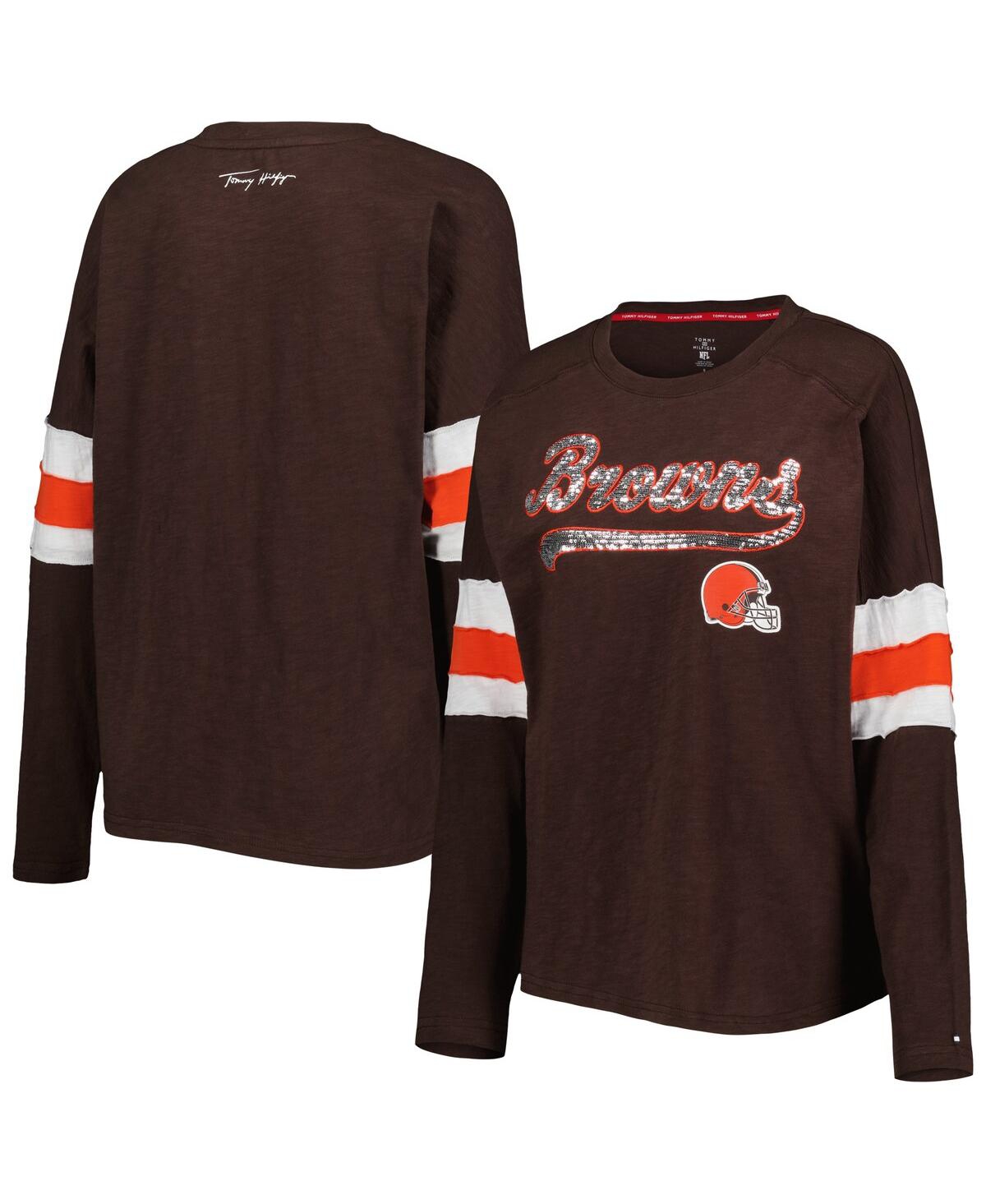 TOMMY HILFIGER WOMEN'S TOMMY HILFIGER BROWN CLEVELAND BROWNS JUSTINE LONG SLEEVE TUNIC T-SHIRT