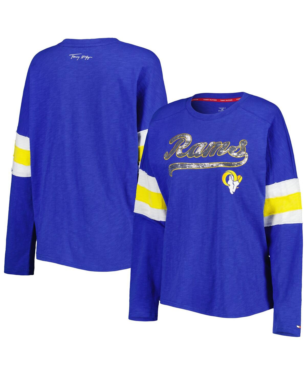 Shop Tommy Hilfiger Women's  Royal Los Angeles Rams Justine Long Sleeve Tunic T-shirt