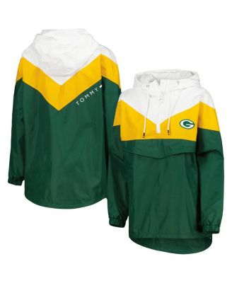 Women's White, Gold Green Bay Packers Staci Half-Zip Hoodie Windbreaker Jacket