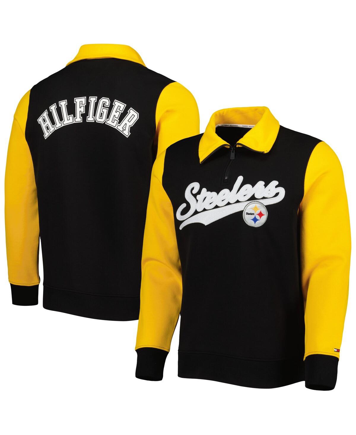Shop Tommy Hilfiger Men's  Black, Gold Pittsburgh Steelers Aiden Quarter-zip Top In Black,gold