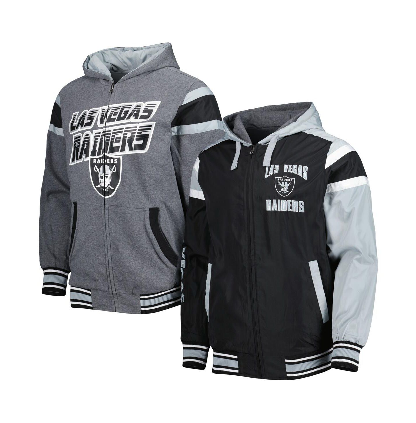 Мужские худи G-III Sports by Carl Banks Black, Gray Las Vegas Raiders Extreme Full Back Reversible Full-Zip Jacket — фото 5