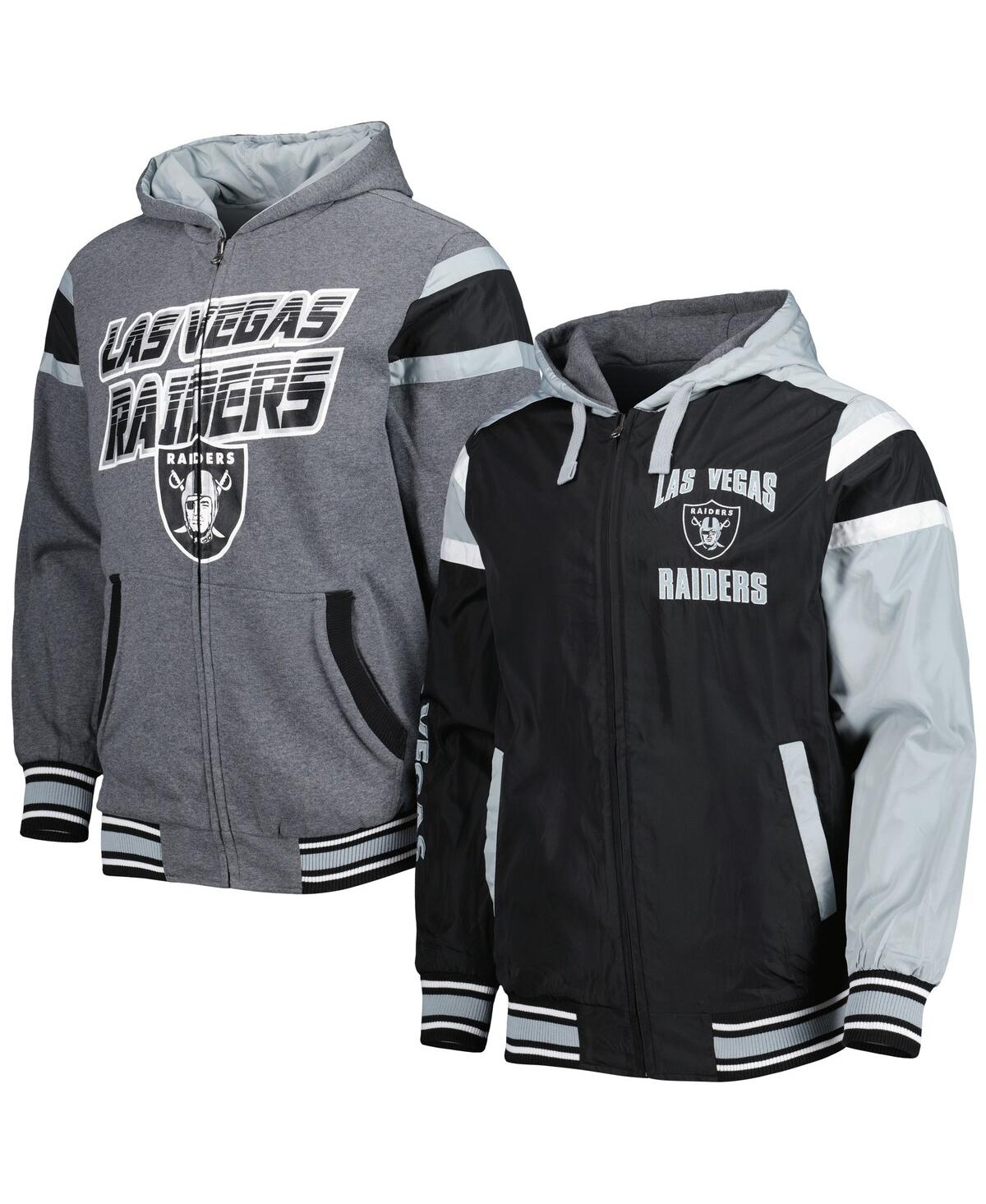 Shop G-iii Sports By Carl Banks Men's  Black, Gray Las Vegas Raiders Extreme Full Back Reversible Hoodie F In Black,gray