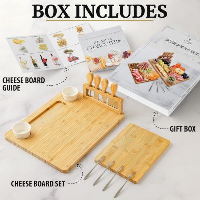 Bamboo Cheese Board Set – Extra Thick Charcuterie Board with 4-Piece Knife Set