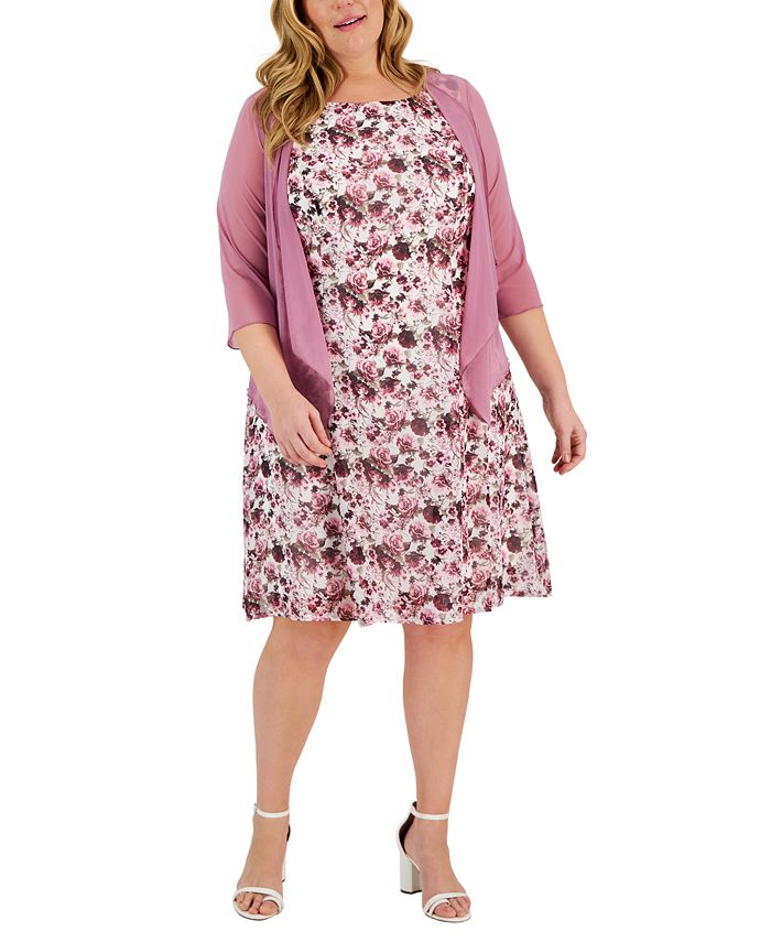 Connected Plus Size Mesh Jacket and Printed Sleeveless Dress - Macy's