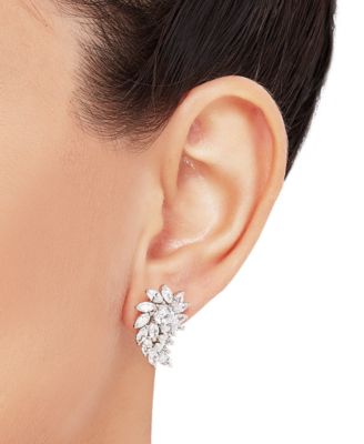 Cubic Zirconia Cluster Drop Earrings in Sterling Silver