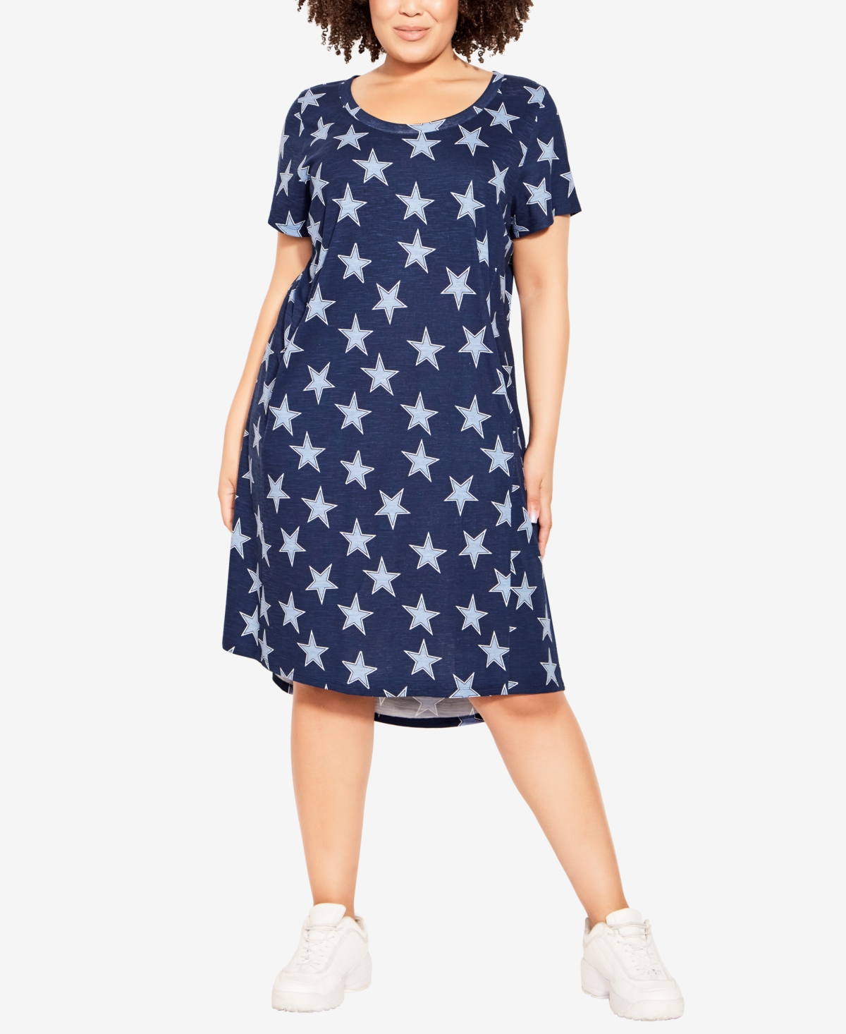 Avenue Plus Size Hello Sunshine Print Dress In Navy Star
