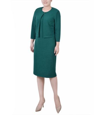 Petite Textured 3/4 Sleeve Two Piece Dress Set