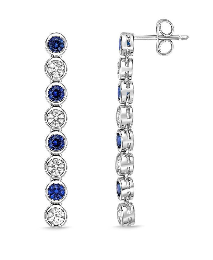Macy's Created Blue and White Sapphire Bezel Set Drop Earrings in