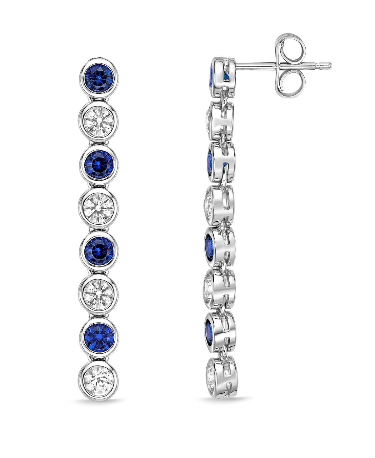 Lab Grown Blue and White Sapphire Bezel Set Drop Earrings in Sterling Silver - Blue  White Sapphire