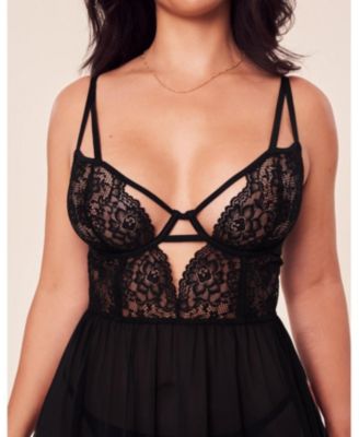 Plus Size Rae Unlined Babydoll & G-String Set Lingerie