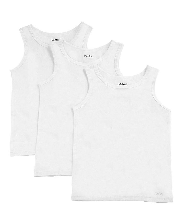 MeMoi 3 Pack Boy's Shorter White Cotton Blend Tank Top ToddlerChild