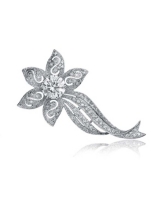 Genevive Sterling Silver Stylish White Cubic Zirconia Flower Pin - Clear