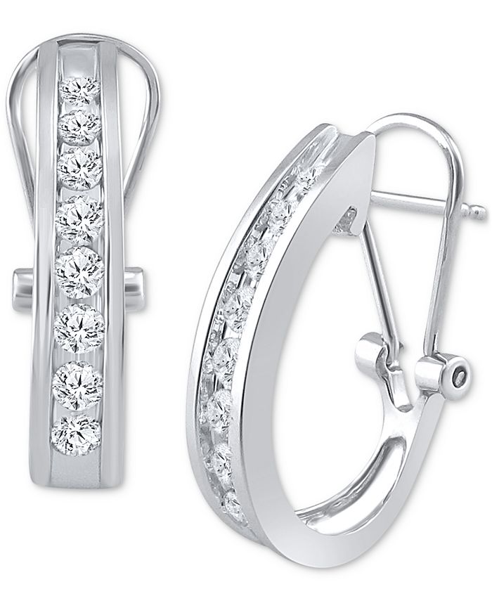 Macy's Diamond Channel-Set J-Hoop Earrings (1/2 ct. .) in 10k White  ,Yellow or Rose Gold & Reviews - Earrings - Jewelry & Watches - Macy's