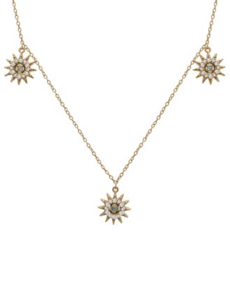 Macy's - London Blue Topaz (1/10 ct. t.w.) & Lab-grown White Sapphire (1/3 ct. t.w.) Dangle Star Statement Necklace in 14k Gold-Plated Sterling Silver, 16" + 2" extender