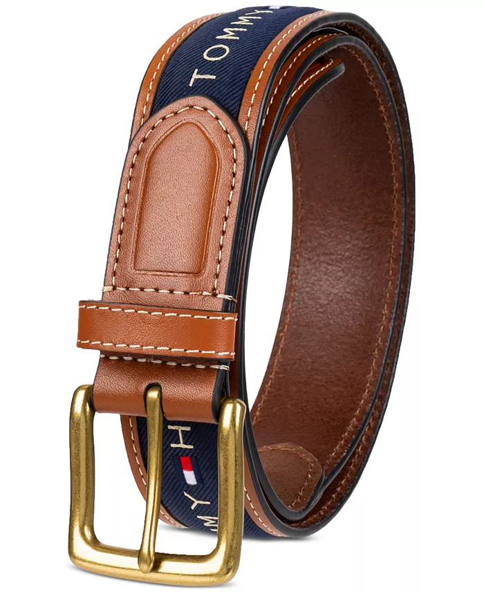 Men's Tri-Color Ribbon Inlay Leather Belt - thumbnail 2