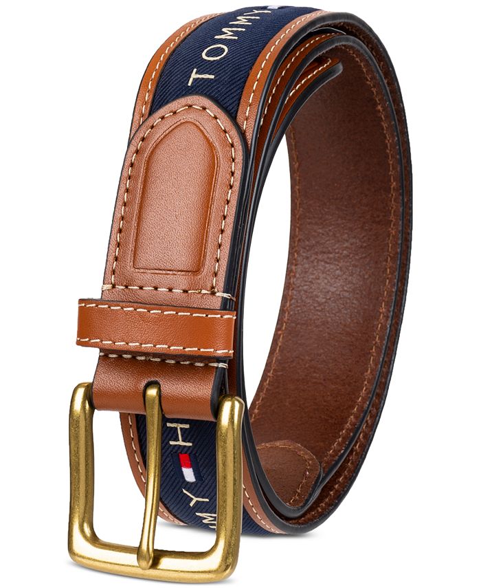 Tommy Hilfiger Men's Tri-Color Ribbon Inlay Leather Belt - Macy's