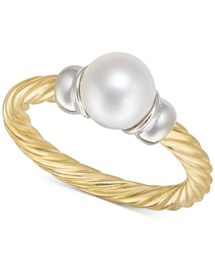 Cultured Freshwater Pearl (7mm) Ring in 14k Two-Tone Gold-Plated Sterling