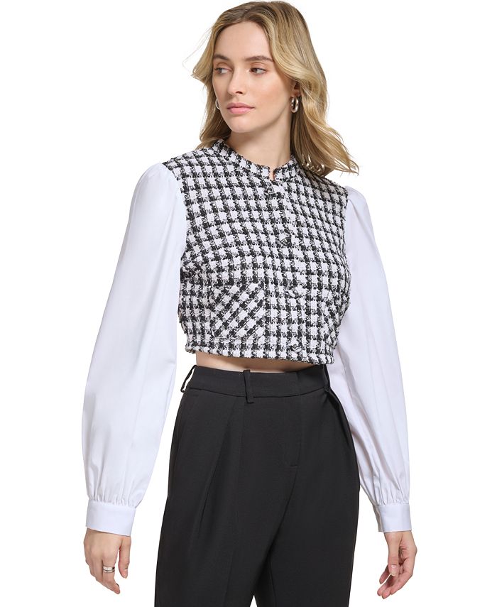 Calvin Klein Women's Mixed Media Cropped LongSleeve Jacket & Reviews