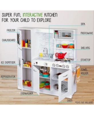 Kitchen Set for Kids, Wooden Pretend Play Kitchen Set White