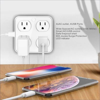 Smart WiFi Wall Tap Smart Plug (4 Outlets, 4 USB Charging Ports)