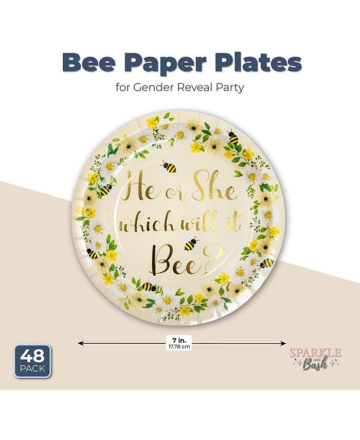 Sparkle and Bash Bee Paper Plates for Gender Reveal Party (7 In, 48 ...