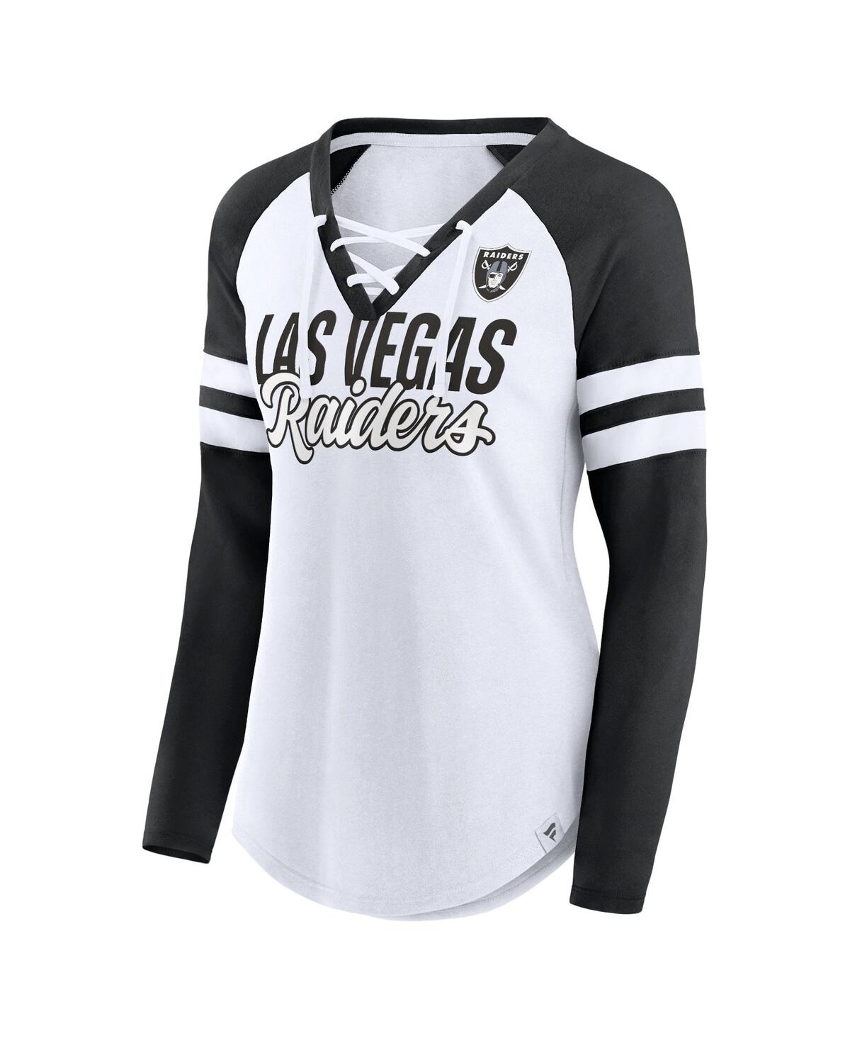 Fanatics Branded White/black Las Vegas Raiders True To Form Raglan Lace-up V-neck Long Sleeve T-shir In White