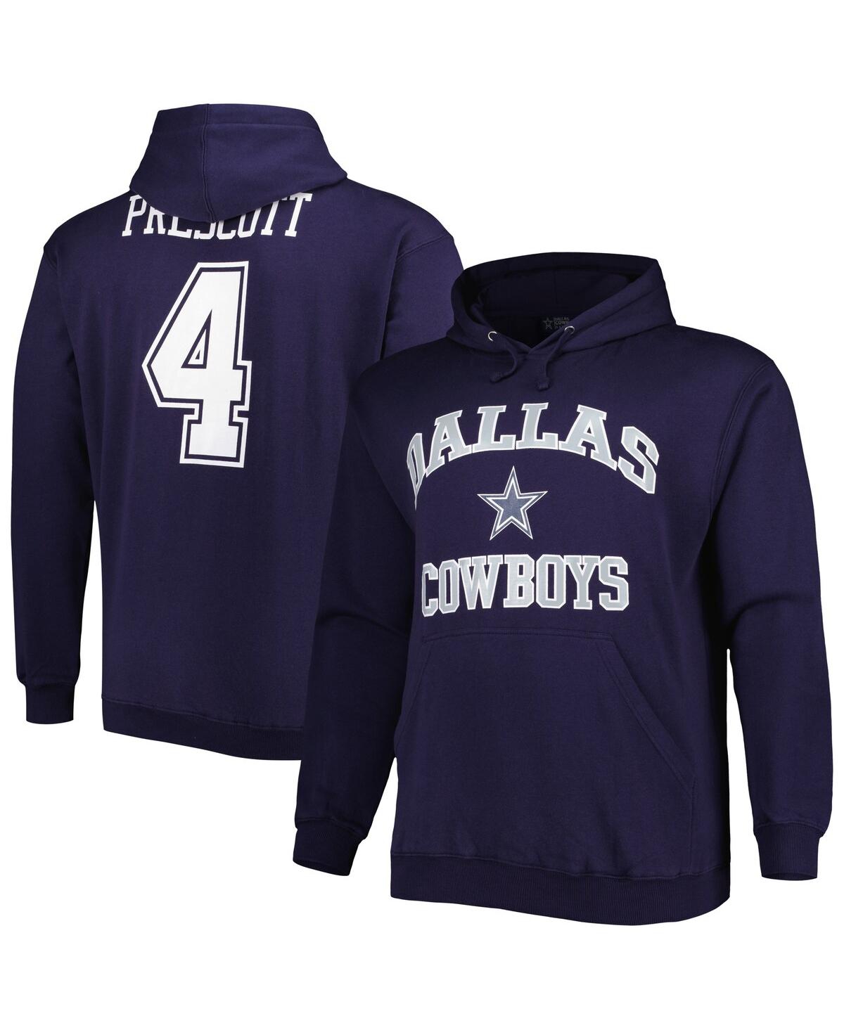 Men's Dak Prescott Navy Dallas Cowboys Big and Tall Fleece Name and Number Pullover Hoodie - Navy