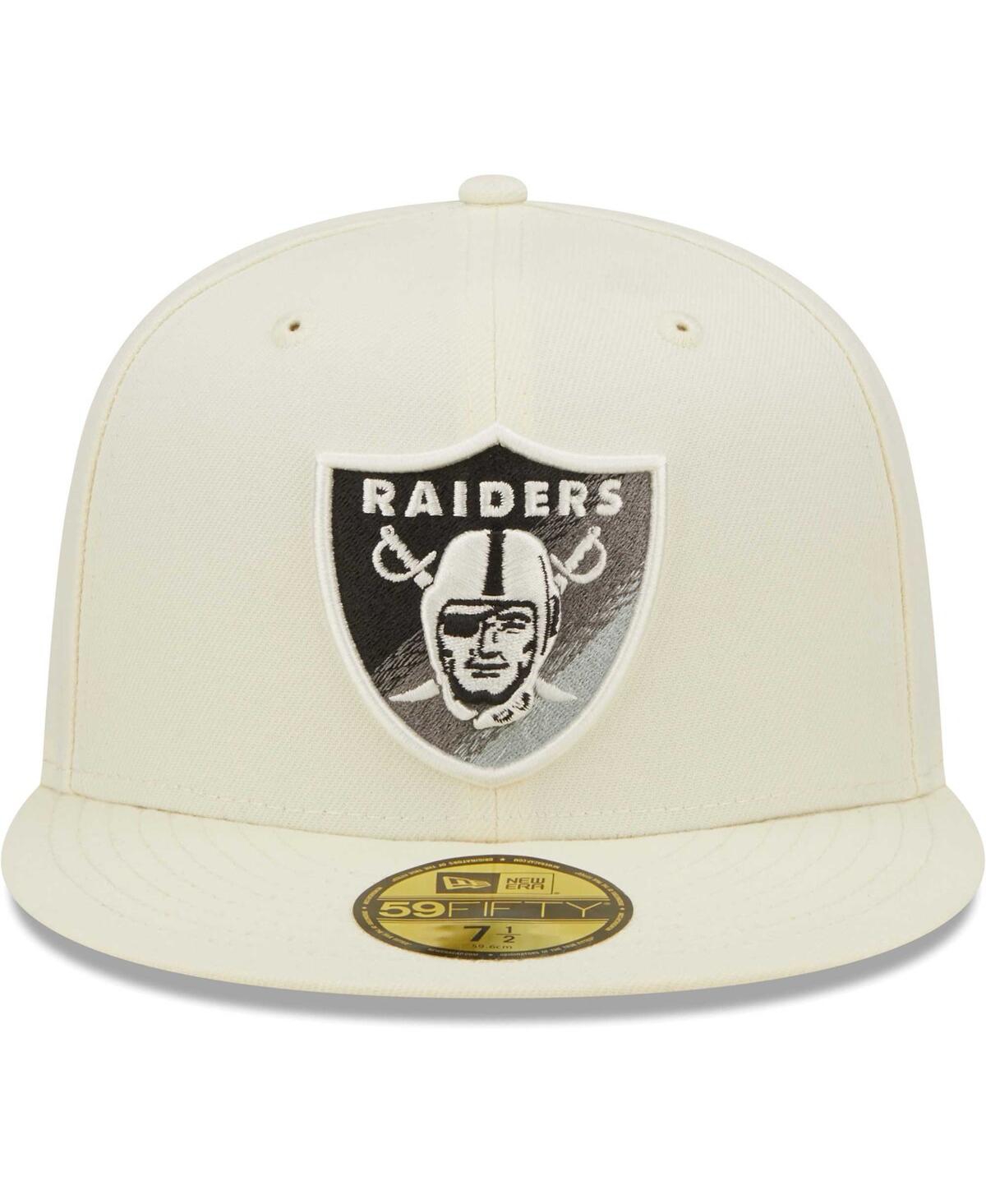 Shop New Era Men's  Cream Las Vegas Raiders Chrome Dim 59fifty Fitted Hat