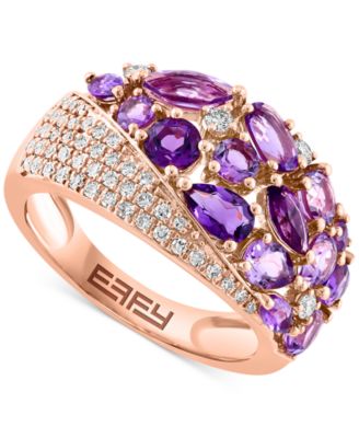 EFFY Collection - Amethyst (2-1/3 ct. t.w.) & Diamond (1/3 ct. t.w.) Cluster Ring in 14k Rose Gold