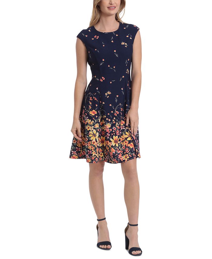 London Times Women's Scattered Floral-Print Fit & Flare Dress - Macy's