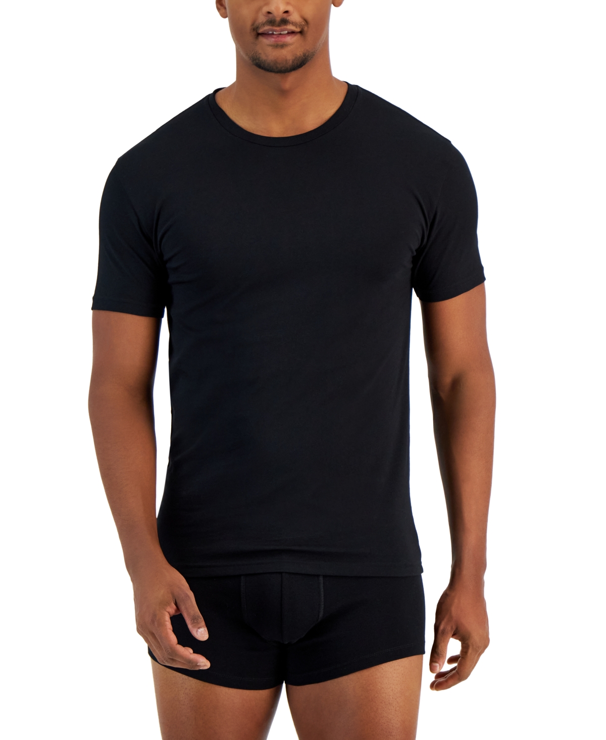 Shop Alfani Men's 4-pk. Slim-fit Solid Cotton Undershirts, Created For Macy's In Deep Black
