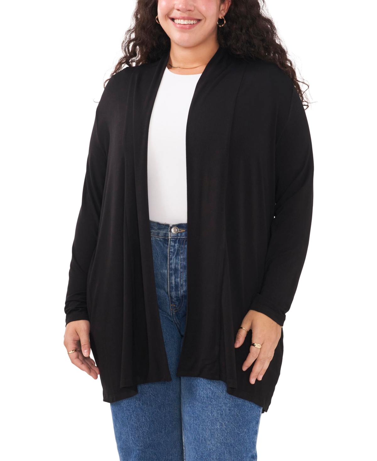 Vince Camuto Plus Size Solid Open-front Cardigan Sweater In Rich Black