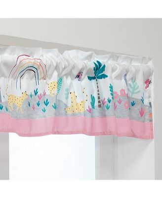 Rainbow Jungle Elephant/Leopard Window Valance - Pink/Gray