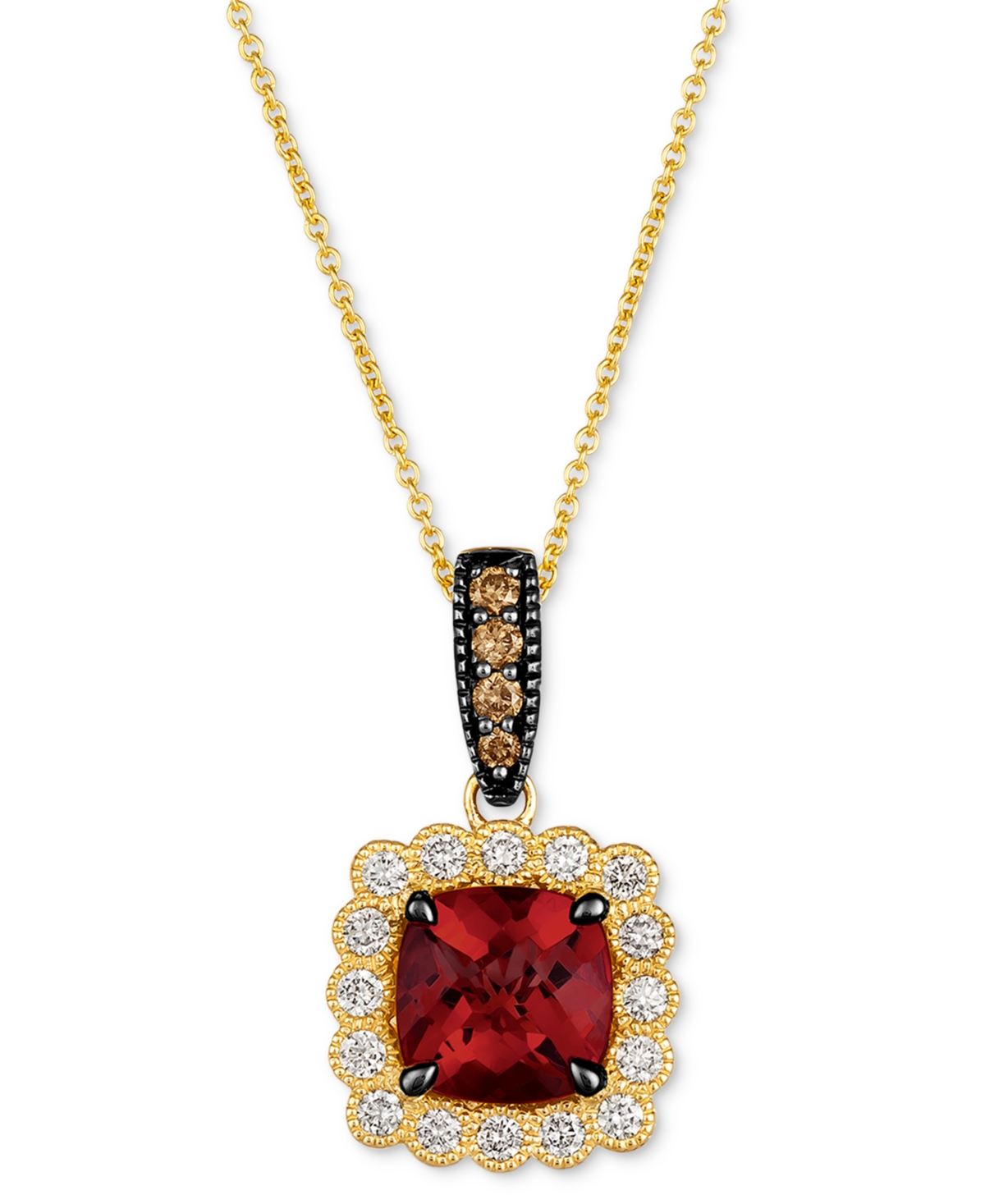 Pomegranate Garnet (2-3/4 ct. t.w.) & Diamond (3/8 ct. t.w.) Halo Pendant Necklace in 14k Gold, 18" + 2" extender