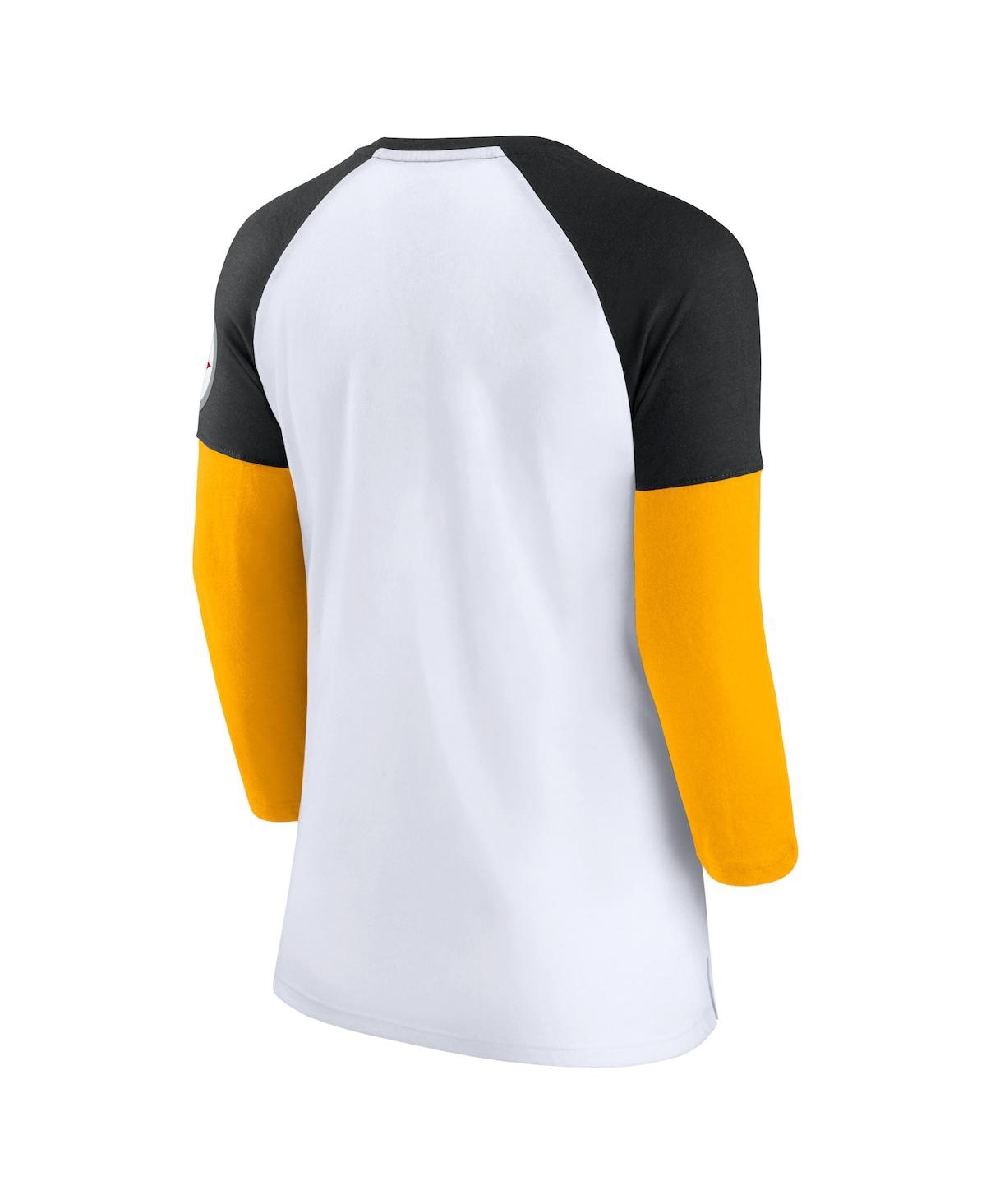 Shop Fanatics Women's  White, Black Pittsburgh Steelers Durable Raglan 3/4-sleeve T-shirt In White,black
