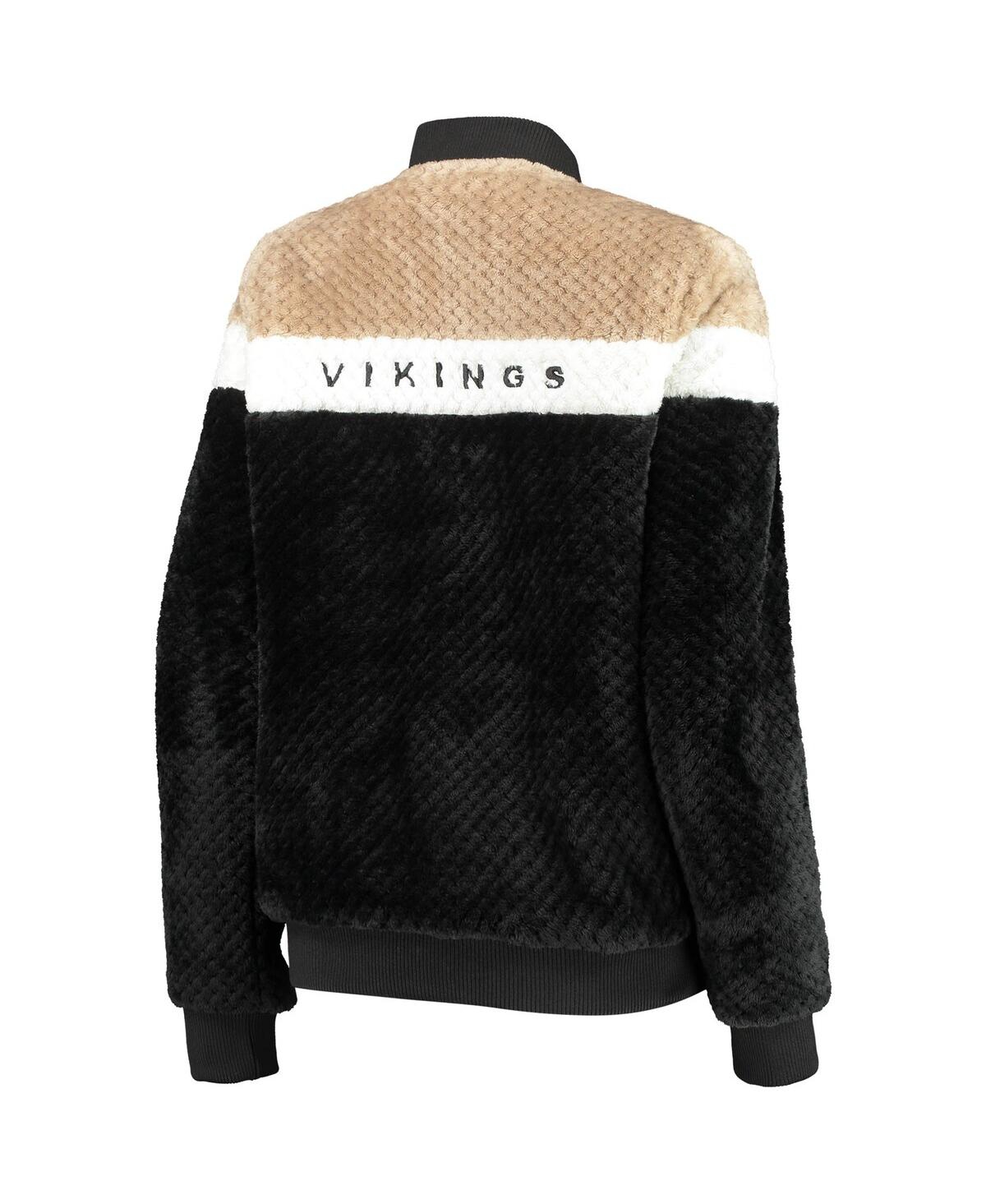 G-III 4HER BY CARL BANKS WOMEN'S G-III 4HER BY CARL BANKS BLACK, CREAM MINNESOTA VIKINGS RIOT SQUAD SHERPA FULL-SNAP JACKET 