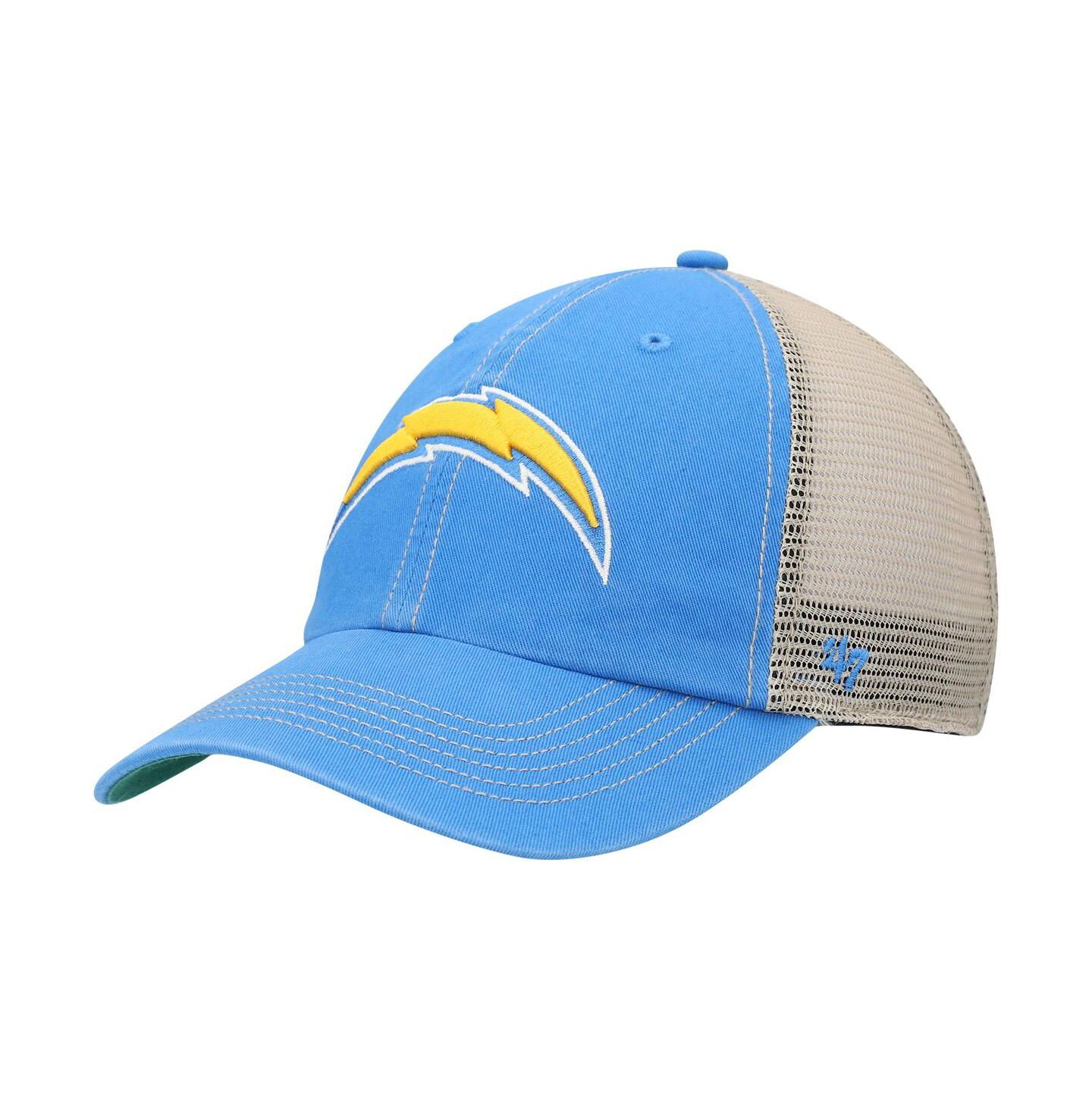 Мужская кепка '47 Brand Powder Blue, Natural Los Angeles Chargers Trawler Trucker Clean Up Snapback Hat — фото 1